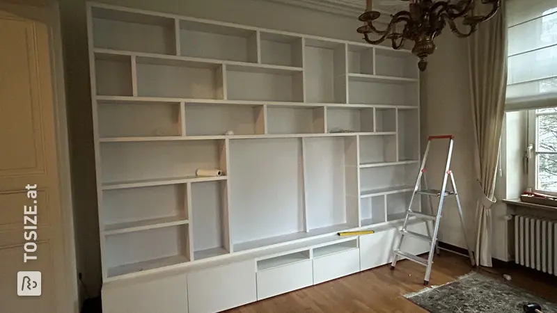 Elegant TV cabinet and bookshelf in dark blue, by Valerie