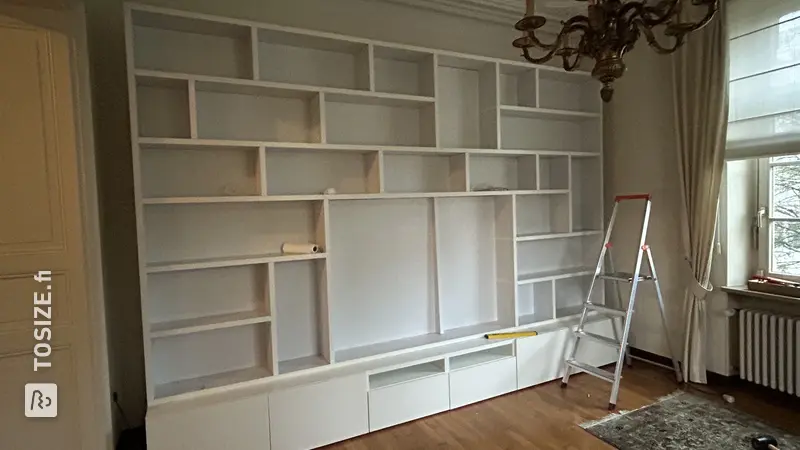 Elegant TV cabinet and bookshelf in dark blue, by Valerie