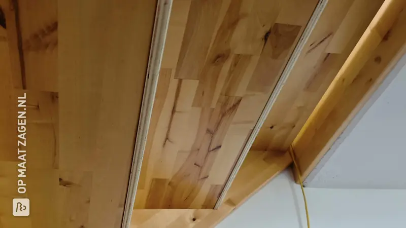 Closing an open staircase with poplar wood, door Nikolai