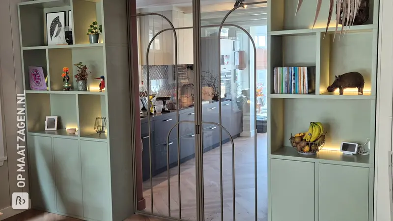 Stylish ensuite wardrobe with sliding doors and light bar, by Chris