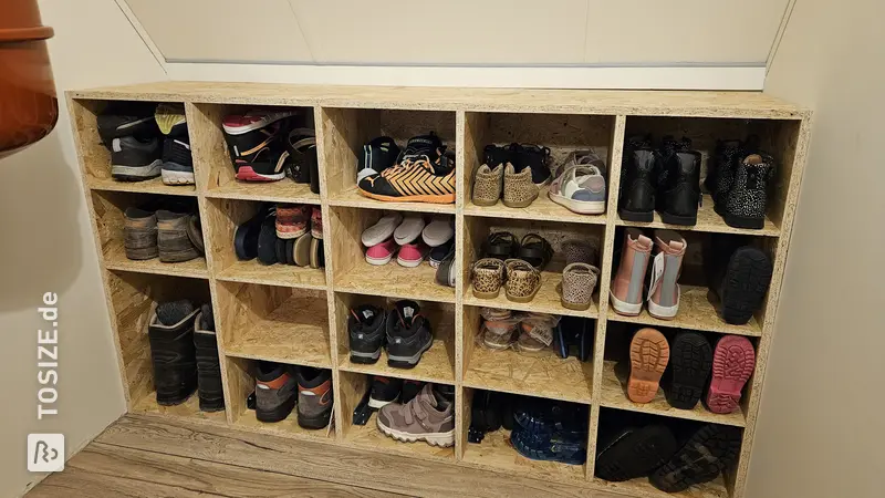 Beautiful Shoe Cabinet made of OSB Compartments, by Rikkert