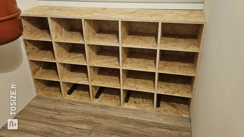 Beautiful Shoe Cabinet made of OSB Compartments, by Rikkert