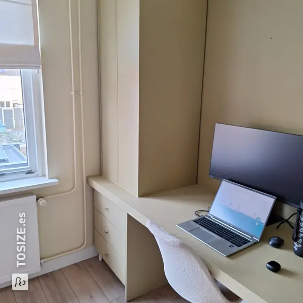 Cream cabinet with open shelves and doors