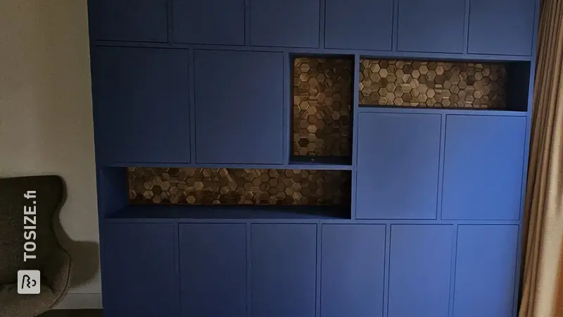 Ink Blue Wall Cabinet With Hexagon Details, By Michiel