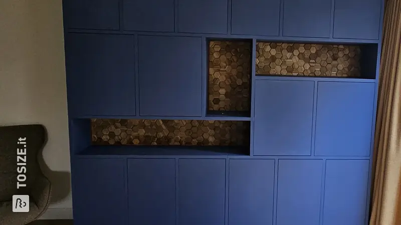 Ink Blue Wall Cabinet With Hexagon Details, By Michiel