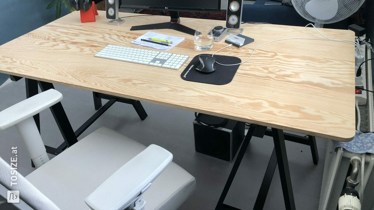 Large industrial desk made of Polish pine plywood