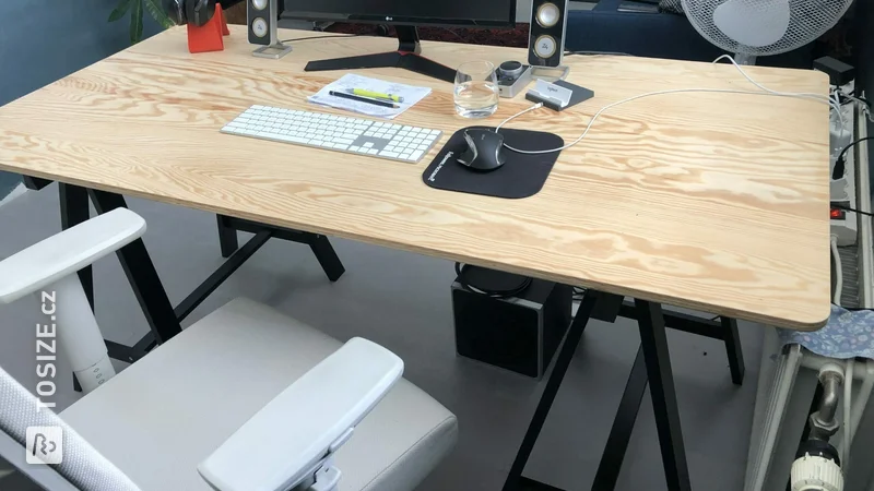 Large industrial desk made of Polish pine plywood, by Yolanda