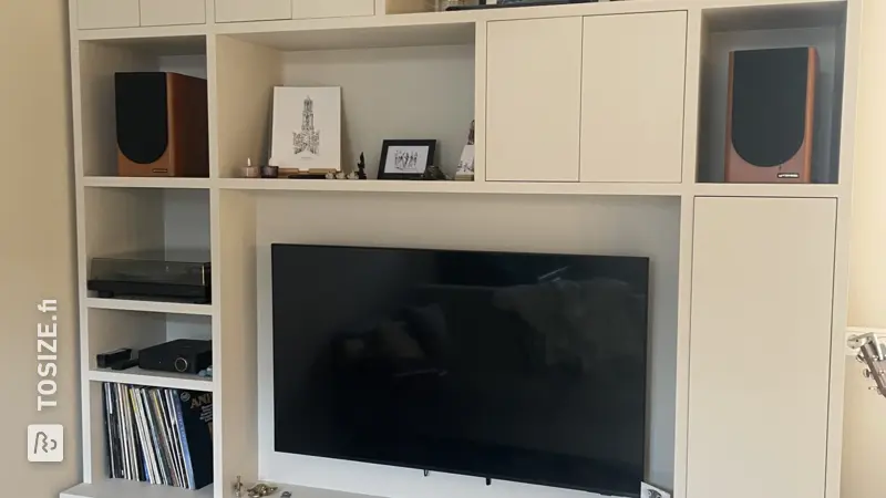 Stylish Living Room TV and Music Cabinet with LP Records, by Mirjam