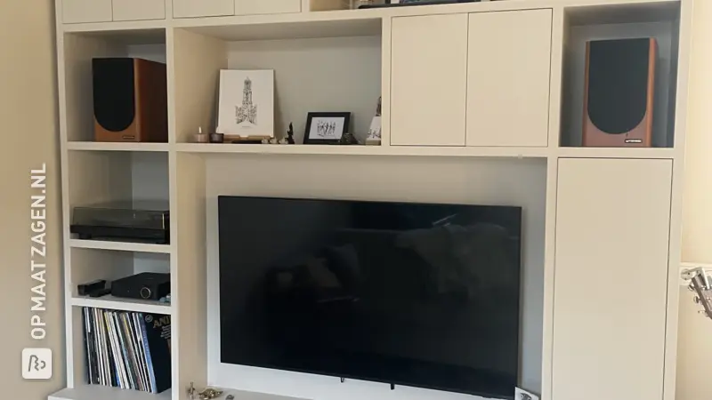 Stylish Living Room TV and Music Cabinet with LP Records, by Mirjam
