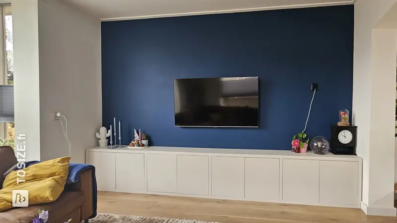 Stylish TV Cabinet with Solid Doors and Beige Finish, by Lieke