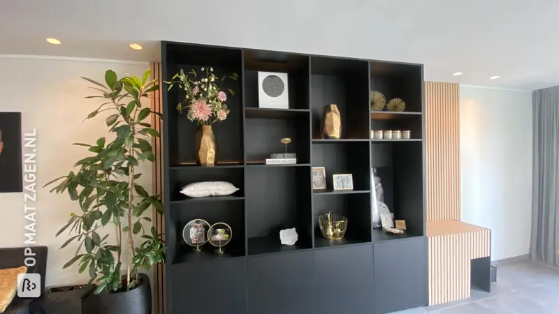 Large Black Shelving Unit with Doors and Shelves, by Rixt