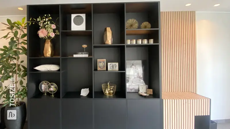 Large Black Shelving Unit with Doors and Shelves, by Rixt