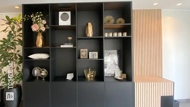 Large Black Shelving Unit with Doors and Shelves, by Rixt