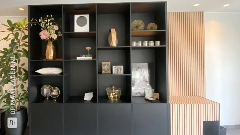 Large Black Shelving Unit with Doors and Shelves, by Rixt