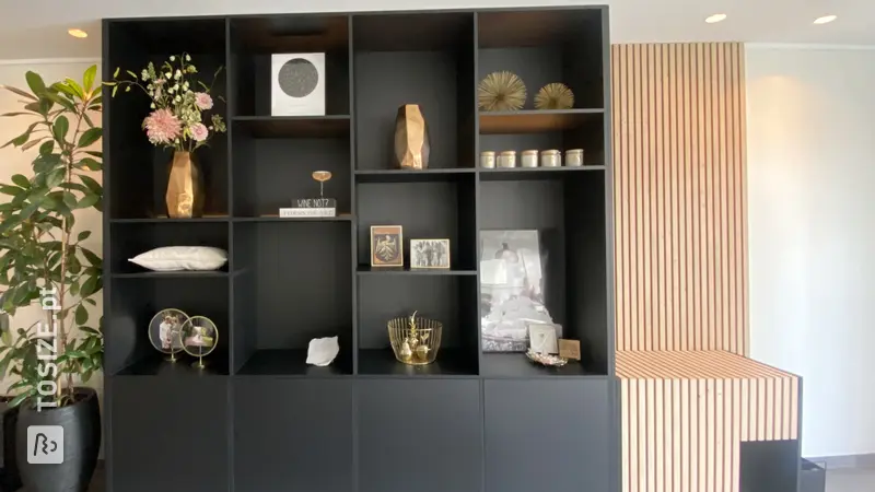 Large Black Shelving Unit with Doors and Shelves, by Rixt