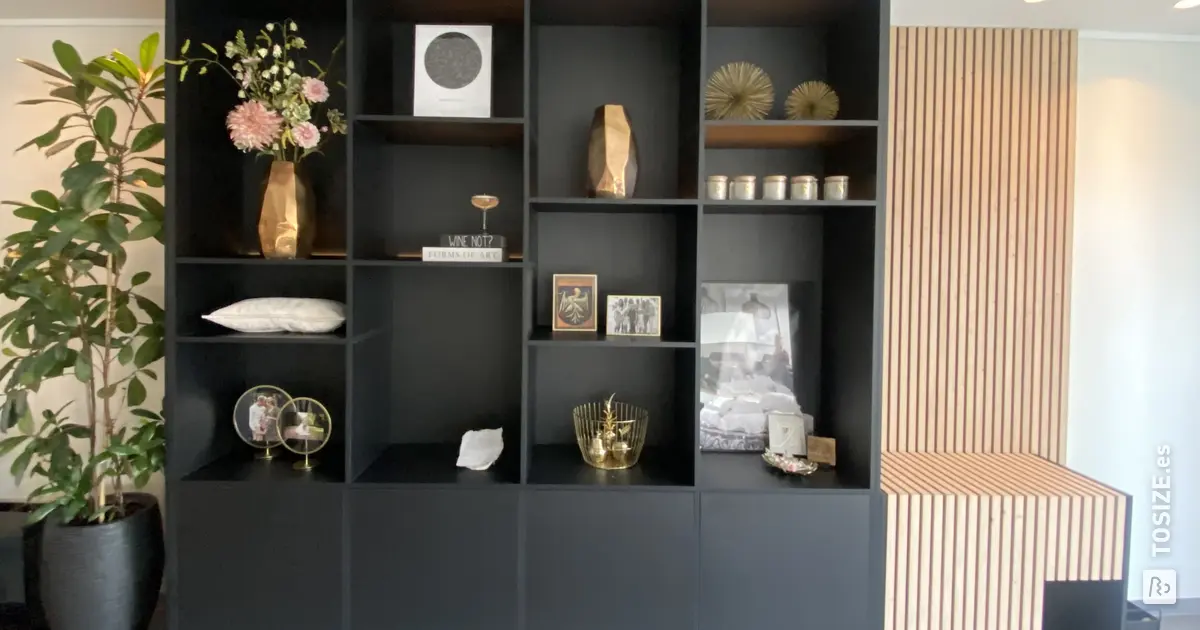 Large Black Shelving Unit with Doors, by Rixt | TOSIZE.es