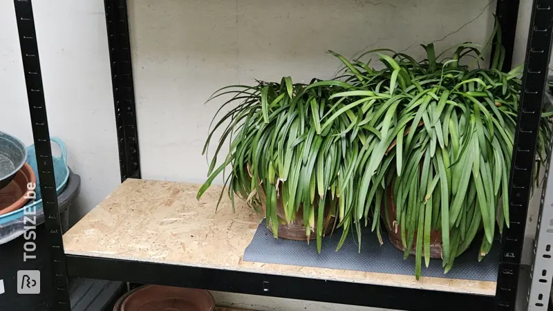Op maat gemaakt opbergrek voor tuinberging, door Filip