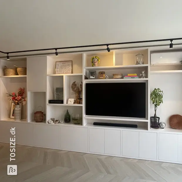 White sideboard with doors and open compartments