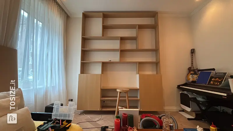 Unique Shelving Unit with Kitchen Cabinets in the Living Room, by Jeroen