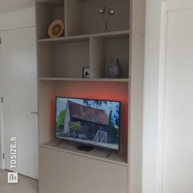 Cream sideboard with doors and open compartments