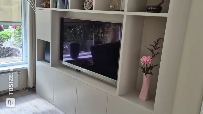 Stylish Sand-colored TV Cabinet with Open Compartments, by Roksana