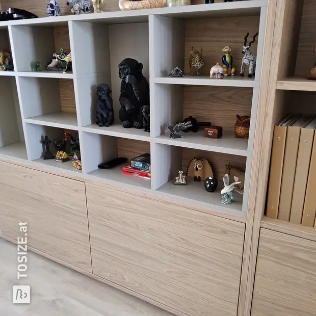 Natural sideboard with open compartments and doors