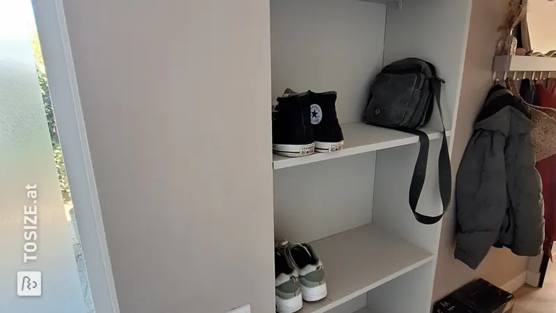 Floating Shoe and Bag Cabinet for a Narrow Hallway, by Arno