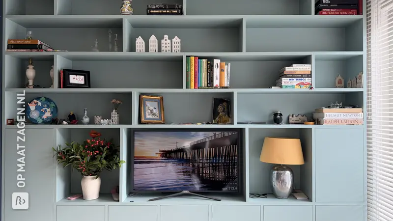 Stylish Turquoise Wall Unit for a Narrow Room, by David