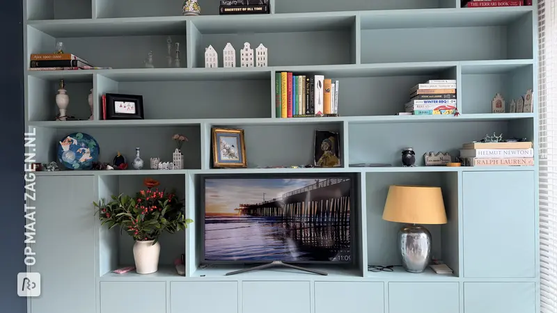 Stylish Turquoise Wall Unit for a Narrow Room, by David