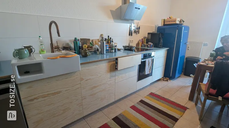 Solid wood fronts in maritime pine for Ikea Metod kitchen, by Stephan