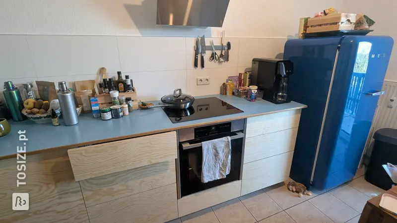 Solid wood fronts in maritime pine for Ikea Metod kitchen, by Stephan