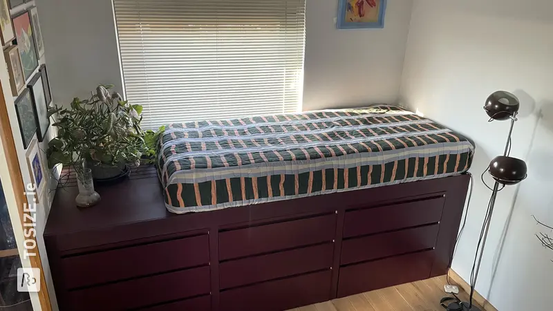 Spacious bed with storage: IKEA hack with MDF and particle board, by Daniel