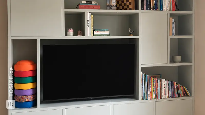 Stylish Bookcase and TV Unit in Sage Green, by Emine