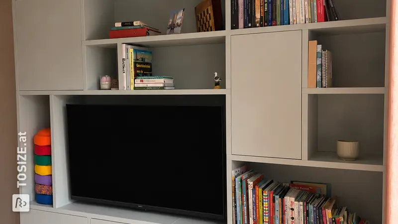 Stylish Bookcase and TV Unit in Sage Green, by Emine