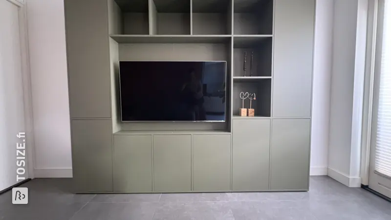 Custom-made TV cabinet in Green Shadow, by Stijn
