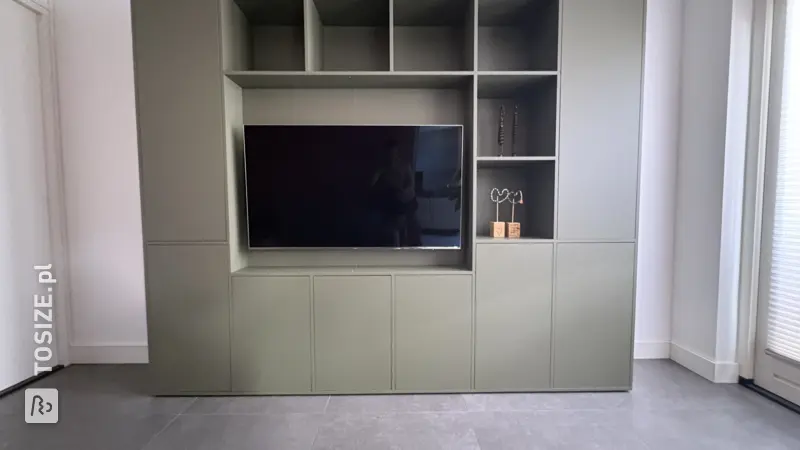 Custom-made TV cabinet in Green Shadow, by Stijn
