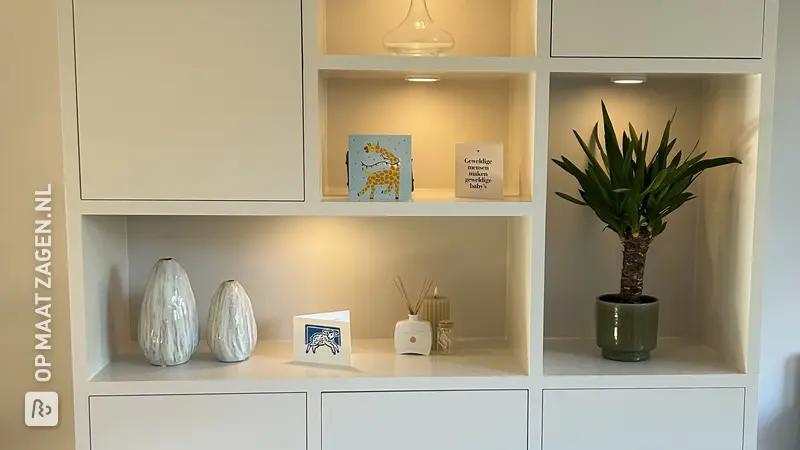 Stijlvolle Wandkast met Verlichting voor je Woonkamer, door Esmee