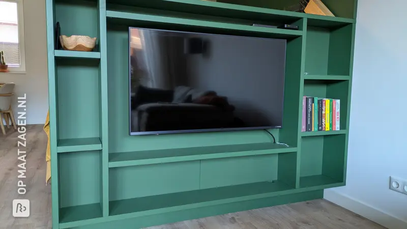 Green compartment cabinet and TV cabinet, by Ronald