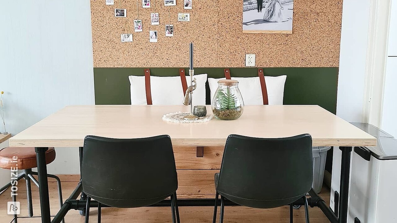 Scaffolding tube dining table with poplar plywood top, by Wouter and Chantal