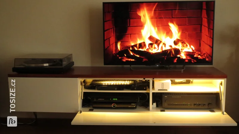 Attractive TV cabinet made of plywood and cherry wood, by Joost