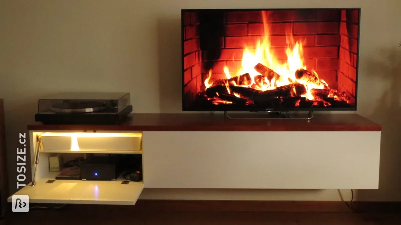 Attractive TV cabinet made of plywood and cherry wood, by Joost