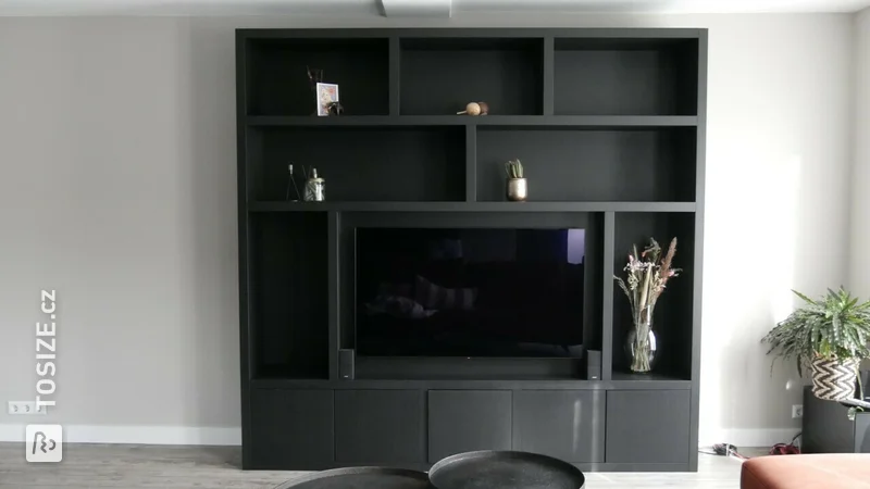 Classic TV cabinet in black MDF, by Jos and Henriët