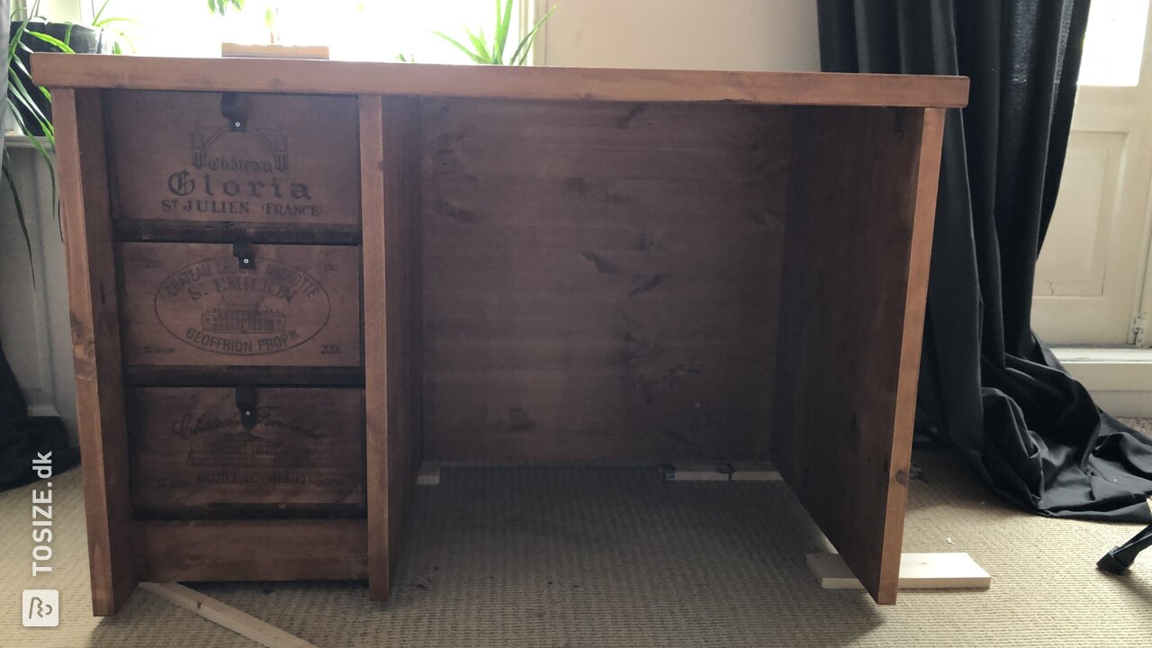 Pine desk with old wine boxes