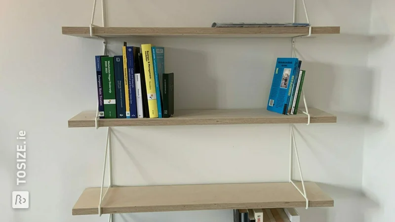 Bookshelf and desk holder birch plywood, by Karin