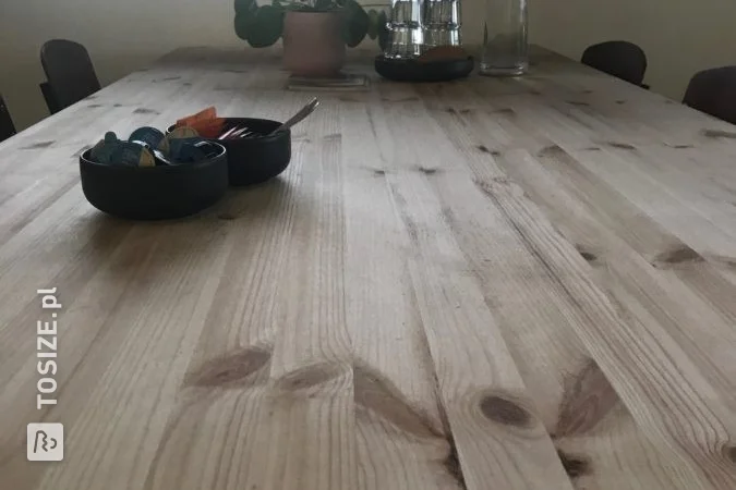 Homemade dining table made of pine wood, by Brian