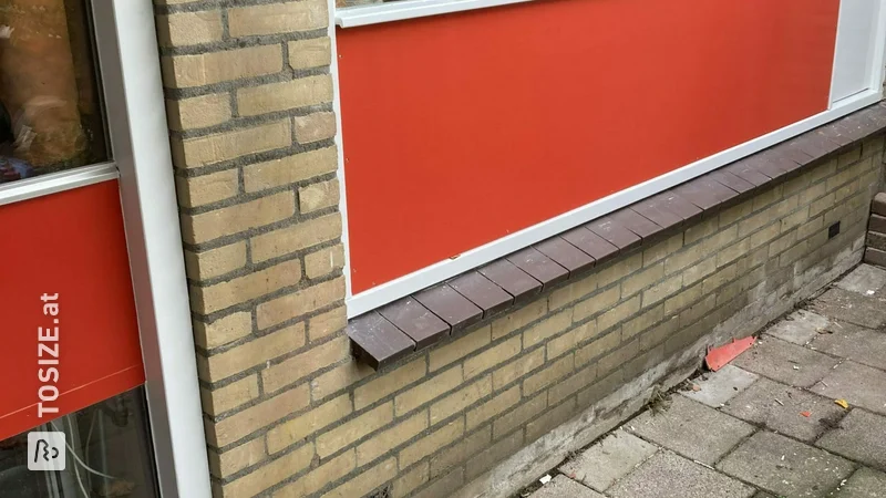 Replaced facade panel with waterproof okoumé plywood, by Jurjen