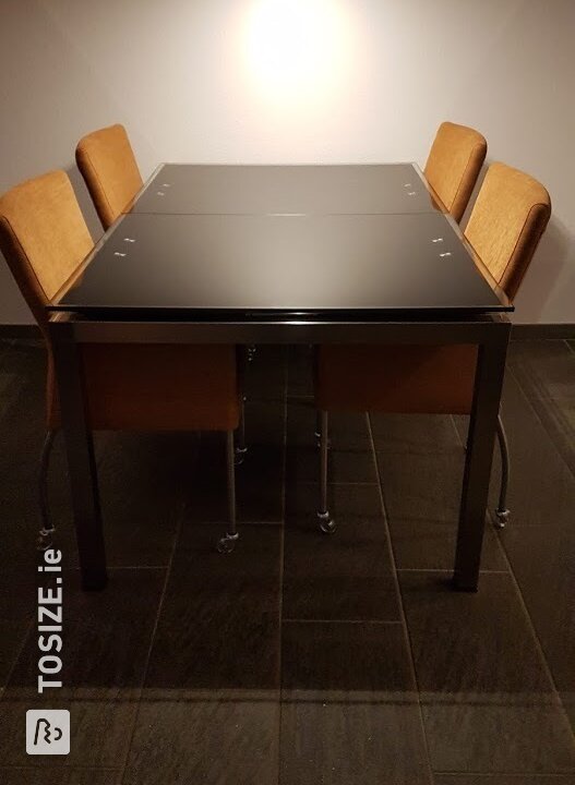 Black high-gloss tables replaced by Walnut, by Bennie