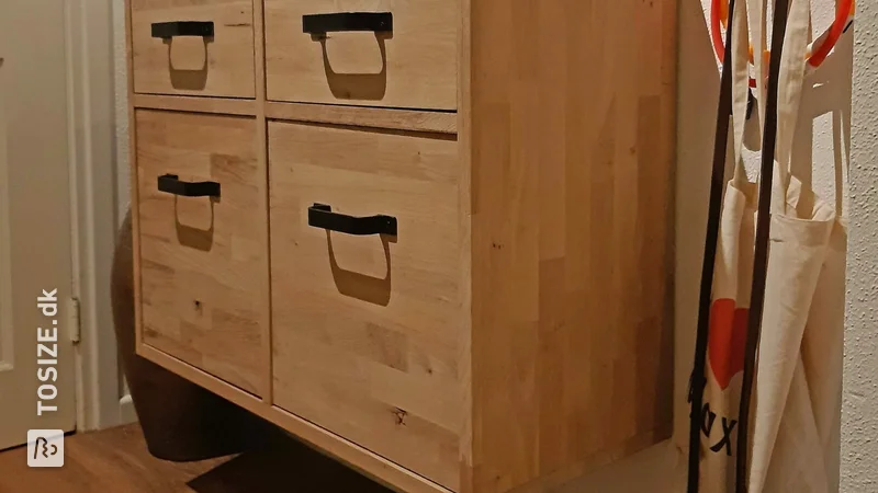 Hanging chest of drawers made of rustic oak, by Hans