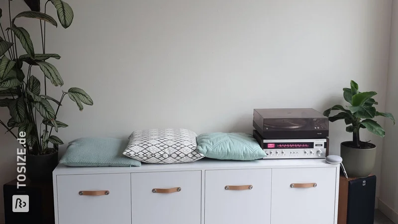 Storage cabinet of MDF blank with movable wheels, by Bram