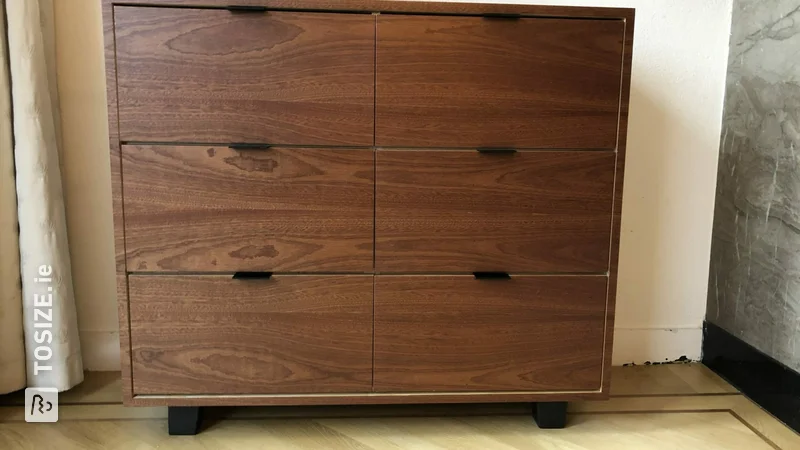 Homemade chest of drawers finished with veneer, by Jouke
